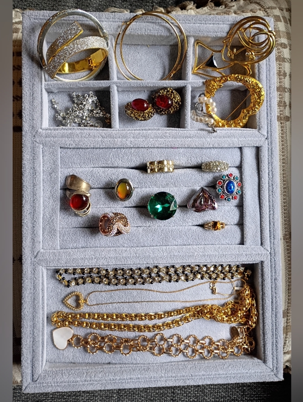 Gold Tone d Multicolor Women’s Jewelry Set - Elegant Mixed Gem Rings & Necklaces
